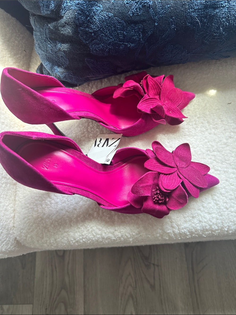 Zara Hot Pink Floral D'Orsay Heels